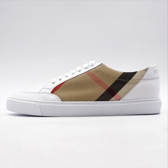 New in Box Burberry House Check and Leather Sneakers in Optic White - Picture 1 of 16